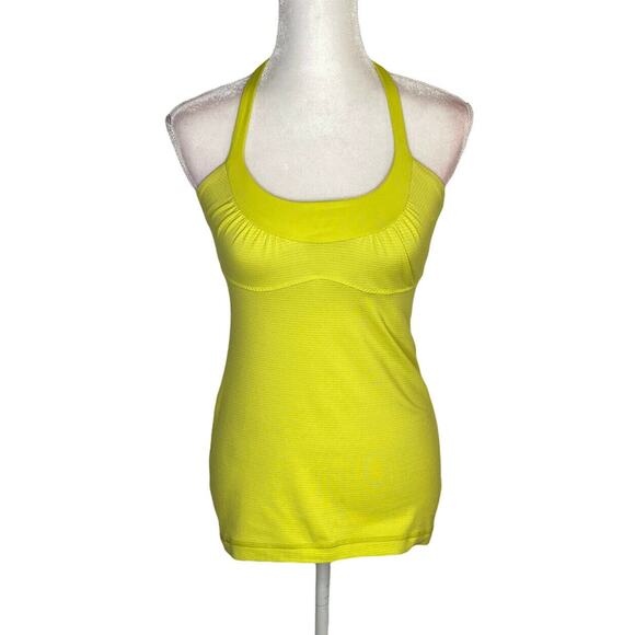 lululemon Scoop Me Up Tank top Tonka Stripe Split Pea Yoga Gym Spin Sz 6 yellow - Picture 3 of 12